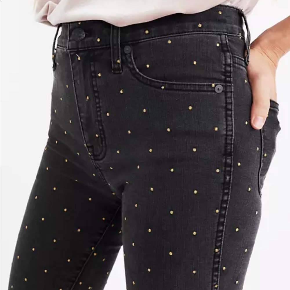 Madewell high rise black and gold metallic dot skinny jeans🖤